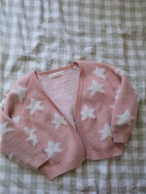Pink Star Pattern Fuzzy Cardigan